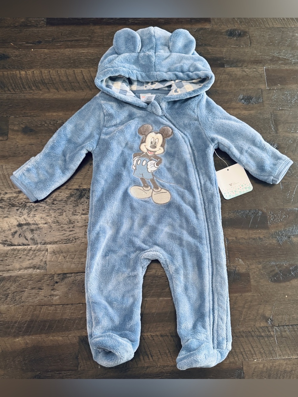 NWT 3/6M Disney Baby Mickey Mouse Plush Fleece Hooded Winter Pram Bunting Suit